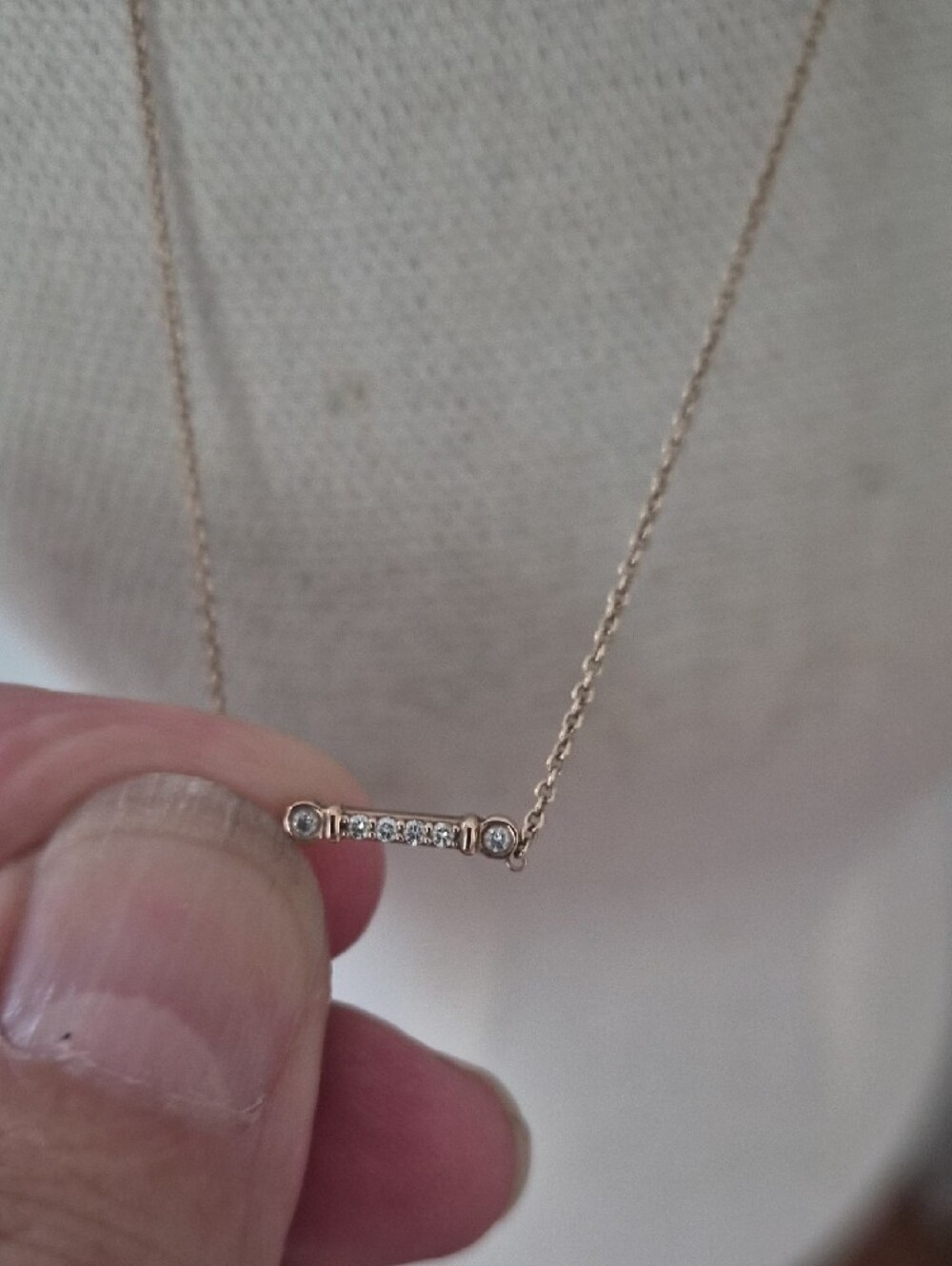 Tiffany & Co. 18k Rose Gold Diamond Micro Bar Pendant Necklace - Picture 8 of 8
